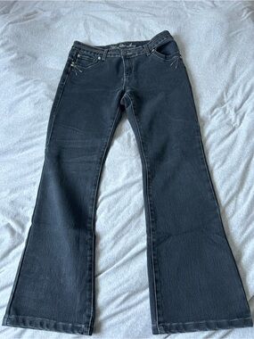Black Flare Jeans with Subtle Embroidery